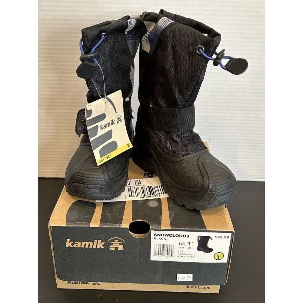 Kamik Snowcloud3 Kids Snow Boots US Size 11 Black Waterproof Insulated